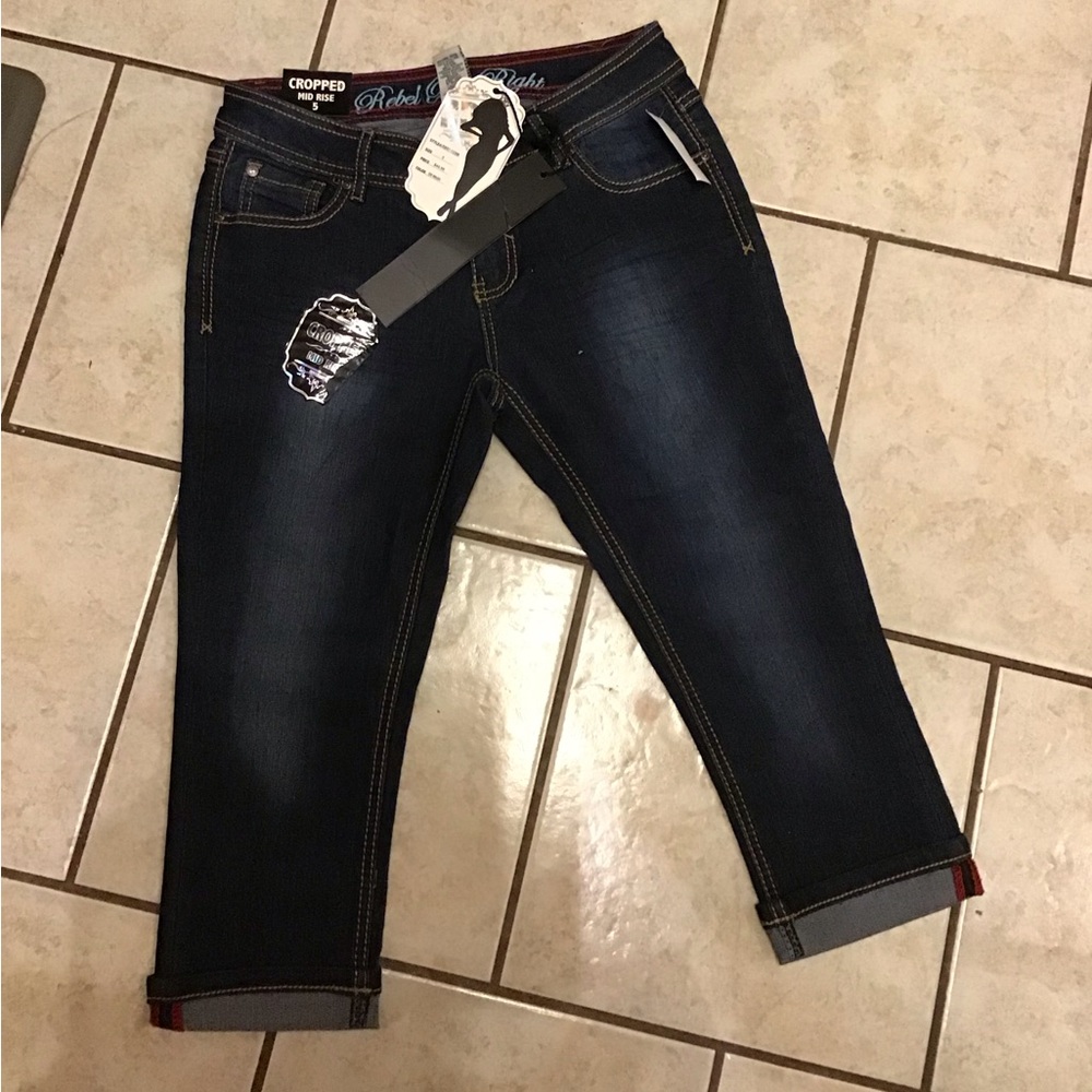 Rebel Right brand cropped mid-rise women's blue denim jeans NWT Size5